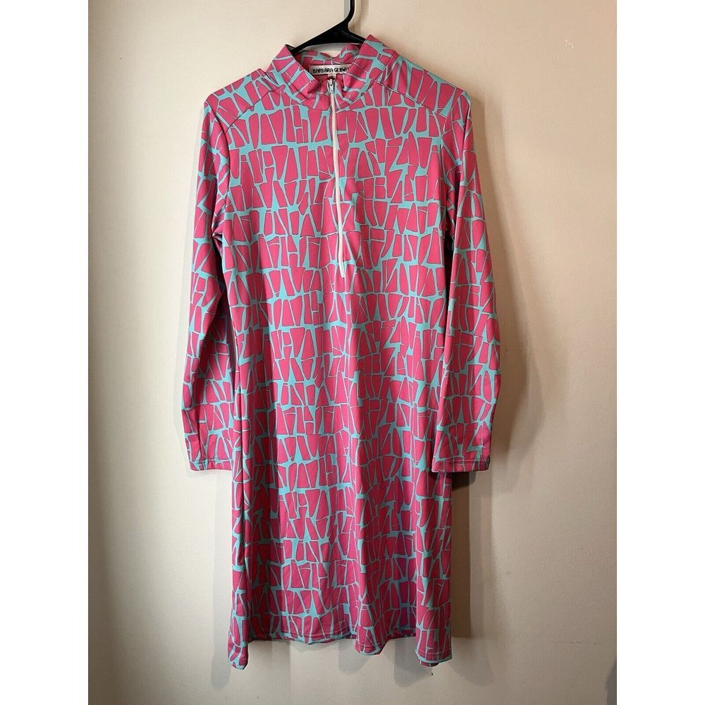 Vintage Barbara Gerwit 1/4 Zip Long Sleeve Shift Dress Bright Nylon Stretch Med
